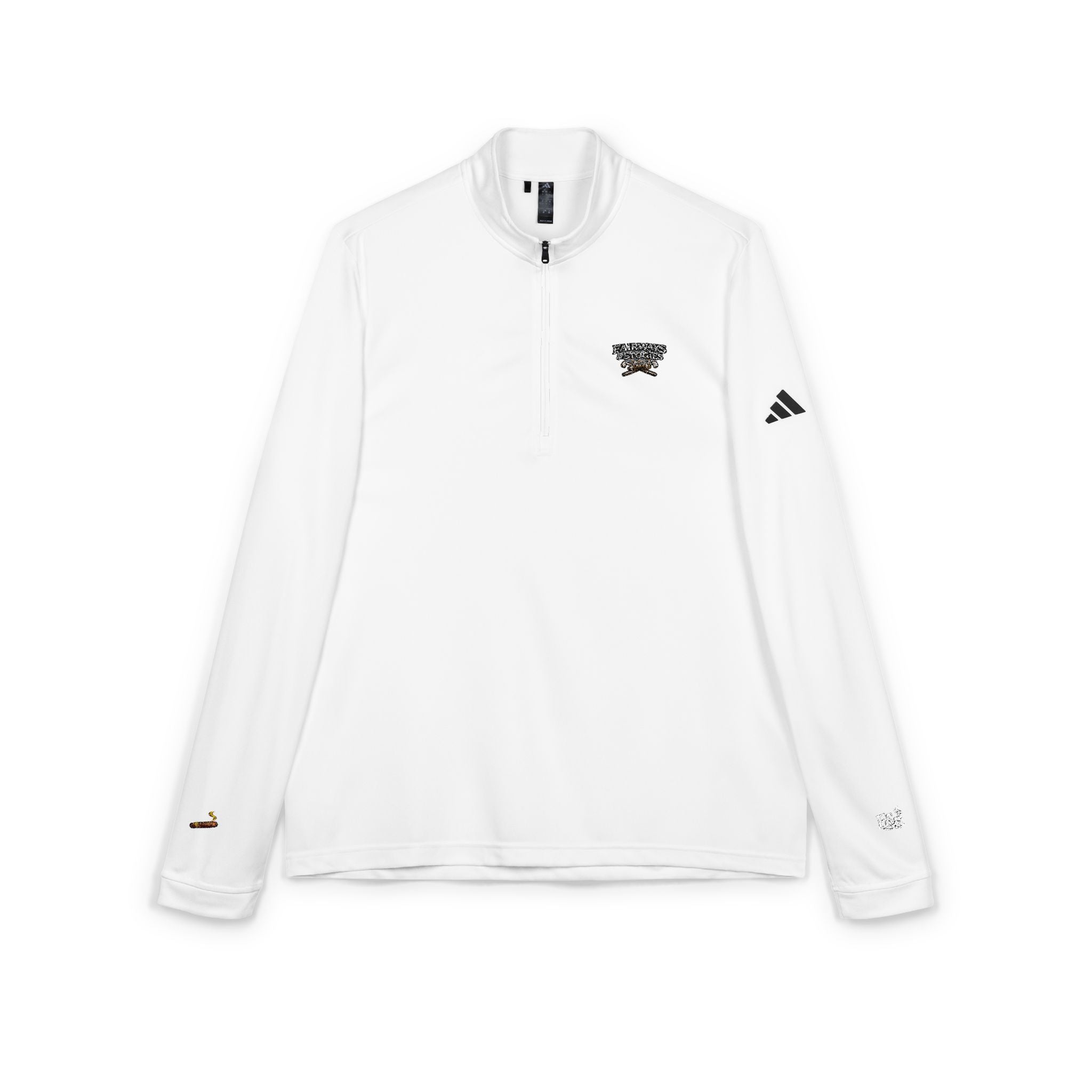 Embroidered Quarter-Zip Pullover — White Performance Top