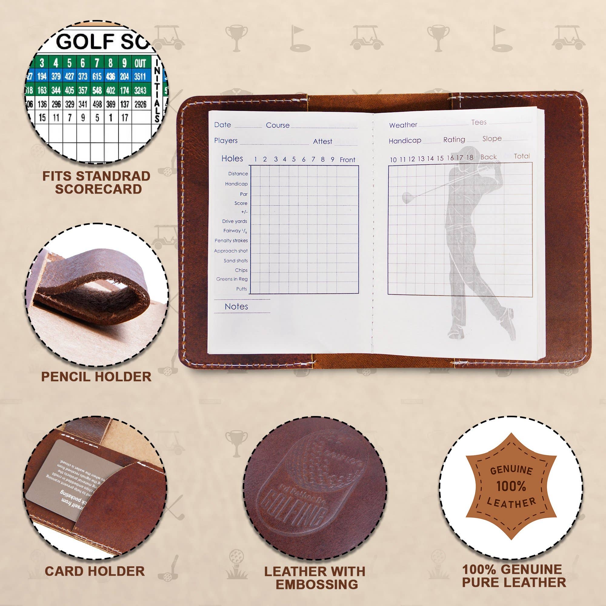 Leather Golf Scorecard Journal – Full-Grain Refillable Log Book